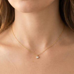 Solitaire Diamond Necklace in 14k Gold / Dainty Diamond Necklace / Bezel Diamond Necklace / Everyday Necklace image 5