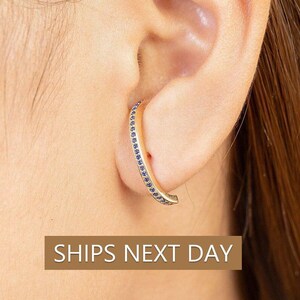 Ear Lobe Blue Sapphire Cuff Earrings, Suspender Earrings, Dainty stud lobe cuff, September Birthstones