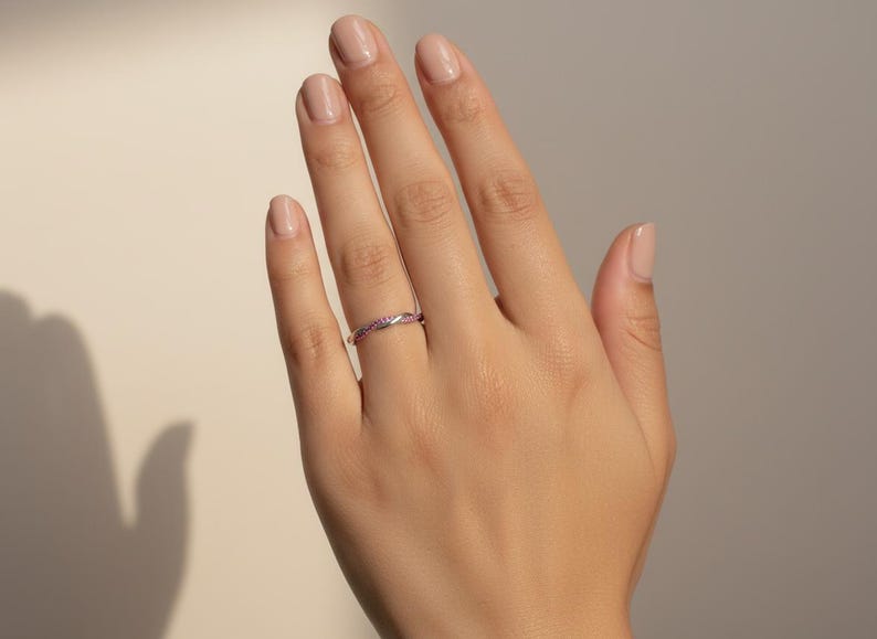 Ruby Infinity Wedding Ring / Ruby Wedding Band / Infinity Knot Ring / Full Eternity Band in 14K Solid Gold / July Birthstone Band image 4