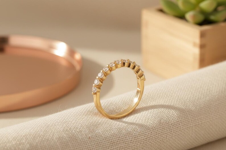 2.0mm Single Prong Diamond Wedding Band, Half Eternity Band Stackable Band, Bridesmaids Gift, Bubble Prong Wedding Ring image 6