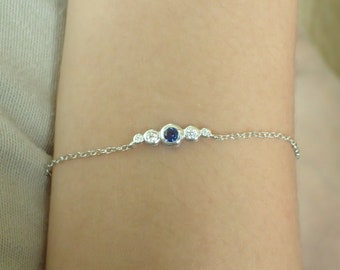 Sapphire with Diamond Bracelet, Bezel Set Bracelet Graduation Present, September Birthstone Gift, Delicate Bracelet