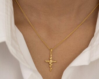 Flower Cross Necklace, Flower Necklace, Cross Floral Pendant Necklace, Anniversary Gifts, Religious Charm