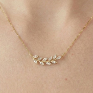 Marquise Unique Leaf Necklace / Diamond Cluster Necklace / Bridal Jewelry Pendant Necklace