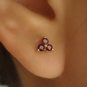 Garnet Earrings / Trio Stud Earrings / January Birthstone / Three Stone Earrings / Birthstone Studs / In Stock