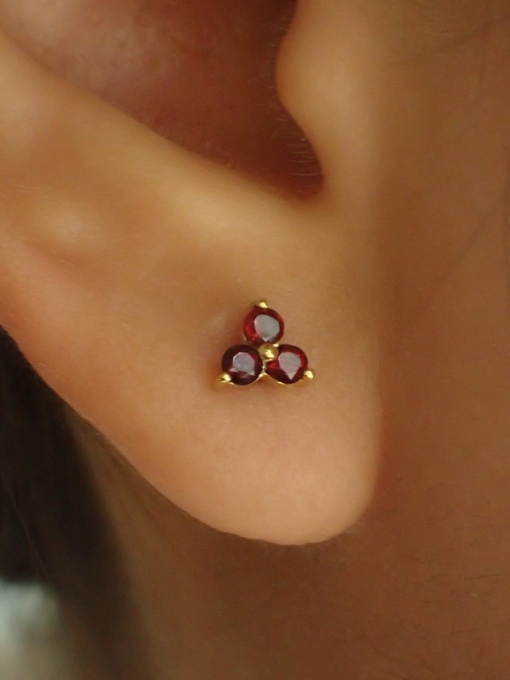Three Stone Garnet Earrings Three Stone Garnet Earrings
