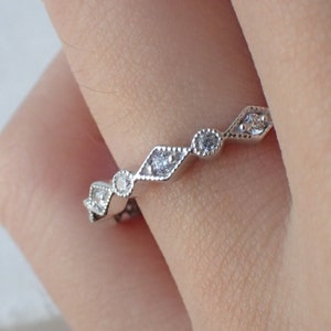 Art deco diamanten trouwring, vintage geïnspireerde ring, 14K massief gouden volledige eeuwigheid band, stapelbare diamanten band cadeau voor haar