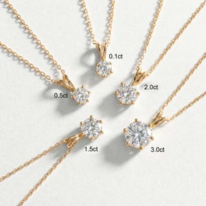 Dainty Gold Moissanite Solitaire Necklace | Brilliant Round Moissanite Pendant | Elegant Everyday Jewelry | Anniversary Gift for Her image 2