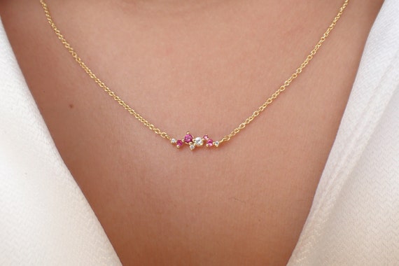 Buy Pink Sapphires-diamonds Cluster Necklace Mother Day Gift Online in  India 