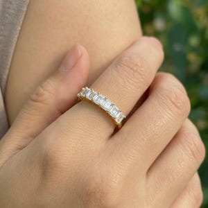 Anniversary Gift Princess Cut Moissanite Wedding Band, 1.05 CTW 7 Stone Ring, 3mm Square Stone Half Eternity Ring image 8