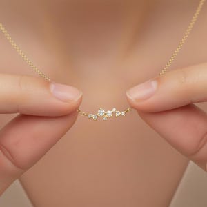 Cluster Sapphire Necklace Gift for Her, 14Solid Gold Cluster Necklace, Rope Chain Gold Necklace Gift for Her image 1