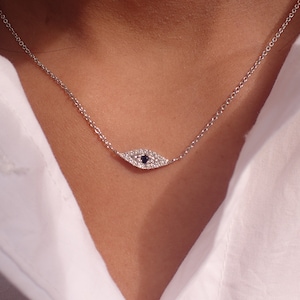 Sapphire Diamond Evil Eye 14k White Gold Necklace Gift Item - Diamond Necklace Gift - Diamond Pendant Necklace