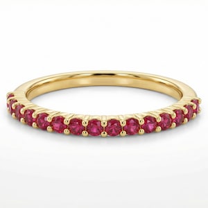 Shared Prong Ruby Wedding Band, July Birthstone Ring, Classic Wedding Ring, Women Wedding Band, Mother's Day Gift