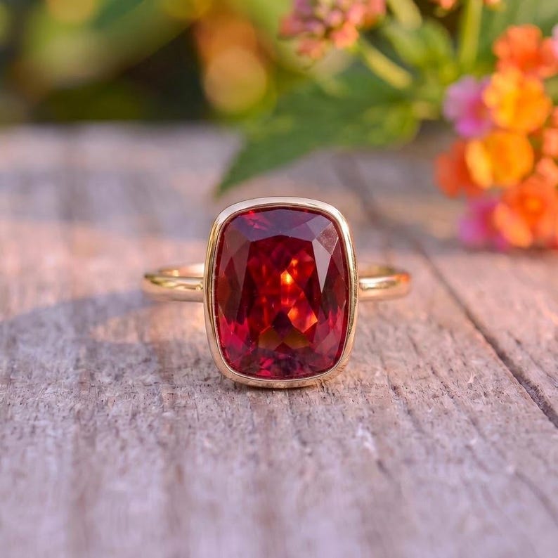 Bezel Set Ruby Ring, Cushion Cut Ruby Statement Ring, July Birthstone Ring, Birthday Gift for Her, Dainty Red Gemstone Ring image 4