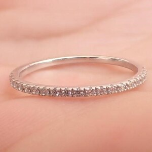 Platinum Diamond Wedding Band, Ladies Platinum Wedding Ring, Dainty Thin Platinum Band, Diamond Stackable Ring, Diamond Wedding Ring image 7