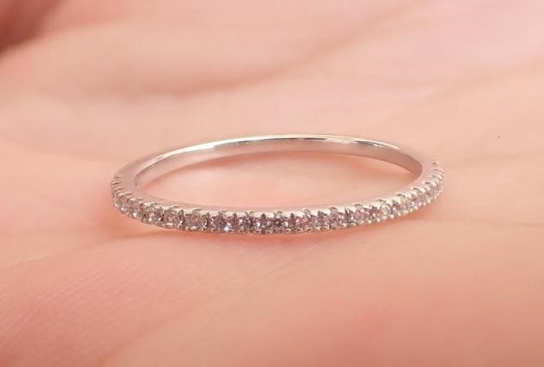 Platinum Diamond Wedding Band, Ladies Platinum Wedding Ring, Dainty Thin Platinum Band, Diamond Stackable Ring, Diamond Wedding Ring image 7