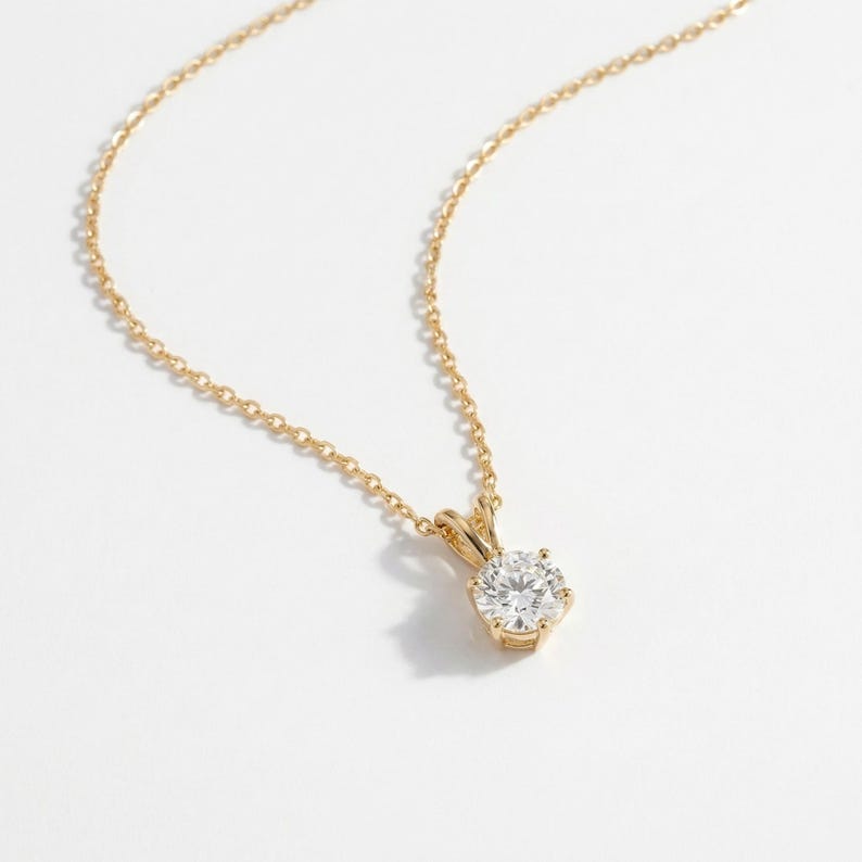 Dainty Gold Moissanite Solitaire Necklace | Brilliant Round Moissanite Pendant | Elegant Everyday Jewelry | Anniversary Gift for Her image 7