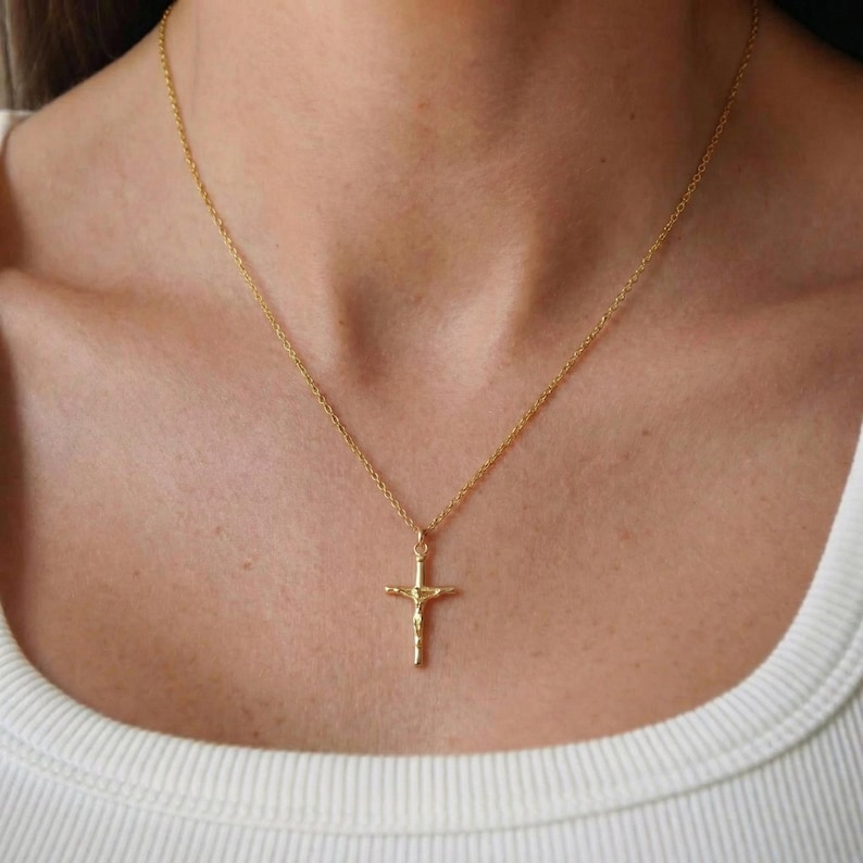 Crucifix Cross Necklace, Crucifix Pendant Necklace, Minimalist Cross Jewelry for Women, Religious Necklace, Christmas Jewelry Gift image 3