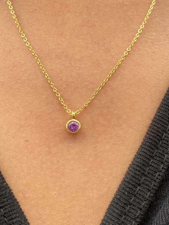 14k Yellow Gold Birthstone Necklace with Amethyst - February 14k Yellow Gold Birthstone Necklace with Amethyst - February