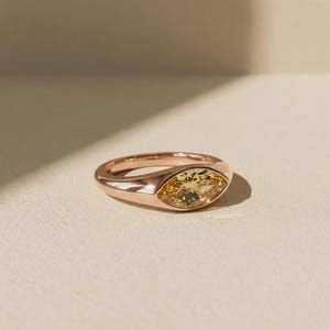 1.5ct Marquise Bezel Citrine Ring, 14K Solid Gold Signet Engagement Ring, Minimalist Pinky Promise Gift, November Birthstone Ring image 6