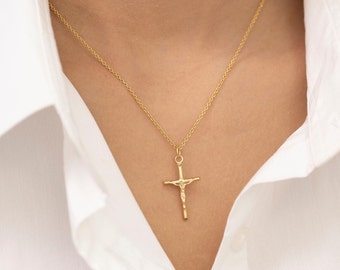 Crucifix Cross Necklace, Crucifix Pendant Necklace, Minimalist Cross Jewelry for Women, Religious Necklace