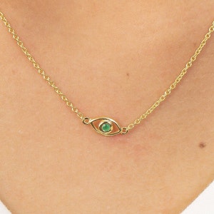 Emerald Evil Eye Necklace, Good Luck Necklace, May Birthstones Gift, Protection Necklace, Christmas Gift for Women
