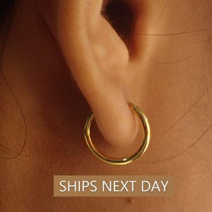 Solid Gold Thin Endless Hoops / 10mm Minimalist Hoop Earrings / Bridesmaid Gift / Huggie Hoops / Gift for Her / In Stock