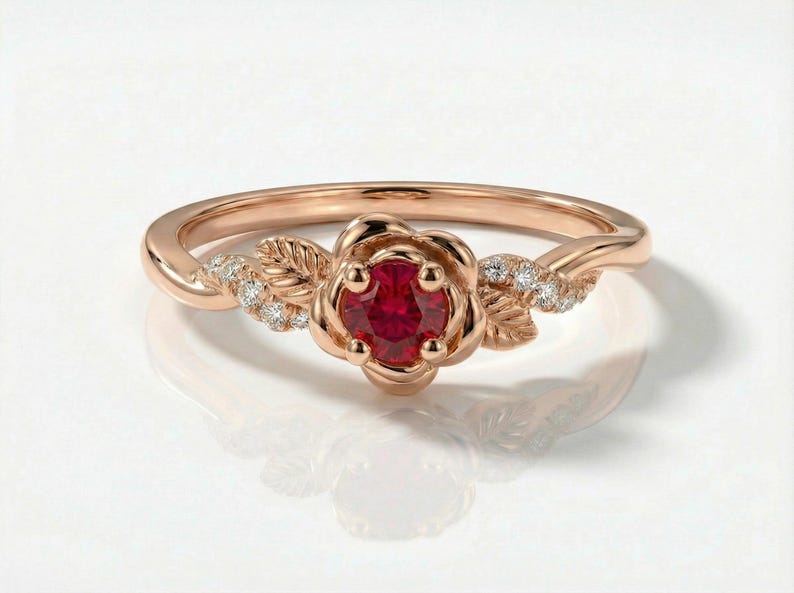 Flower Ruby Engagement Ring, Floral Twist Promise Ring for Women ...