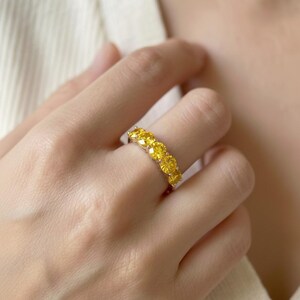 Yellow Sapphire Wedding Band 3.50ctw 7 Stone Anniversary Ring Yellow Gemstone Eternity Band September Birthstone image 4