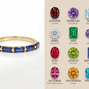 Baguette Blue Sapphire Wedding Ring, September Birthstone Ring, Half Eternity Sapphire Ring, Promise Ring, Vintage Wedding Band image 18