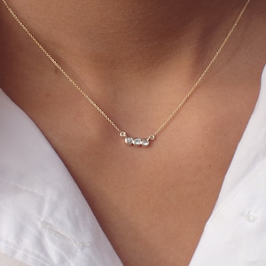 Three Stone Sapphire Bezel Set Necklace, 14k White Sapphire, September Necklace, 3 Stone Necklace, 14k Gold Bezel Set