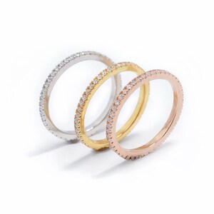 14k Solid Gold Full Eternity Diamond Wedding Band 1.3mm / Micro Pave ...