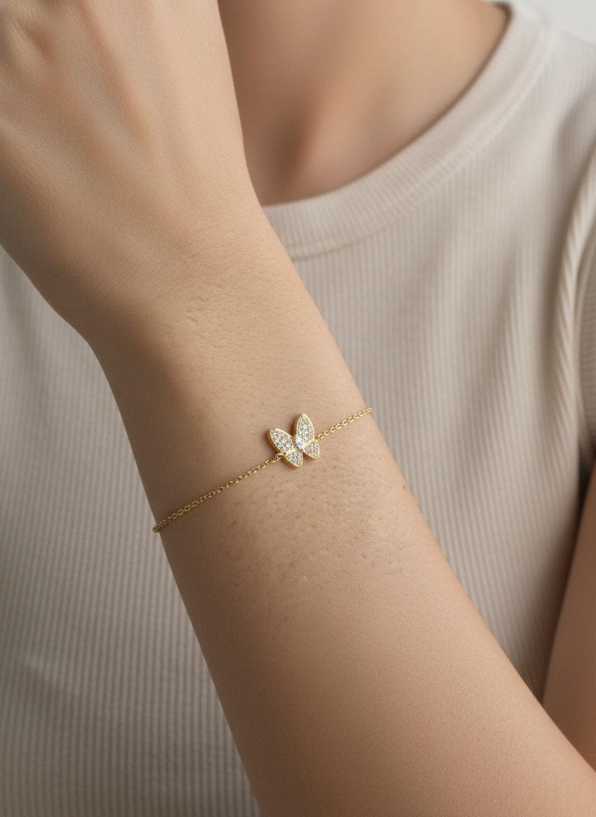 Bracelet Papillon En Argent Sterling 925 - Serti De Pierres Blanches - Neuf Avec étiquettes