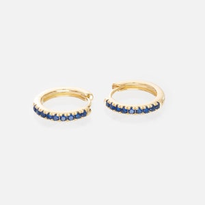 Blue Sapphire Hoop Earrings, September Birthstone Gifts, Huggies Hoop Earrings, Minimal Hoop Earring, In Stock