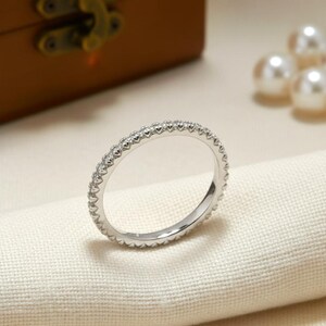 Fishtail Diamond Wedding Band / Full Eternity Band in 14k Solid Gold / Thin Dainty Stackable Band image 5