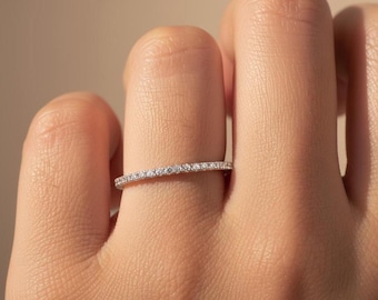 Platinum Diamond Ring, Full Eternity Diamond Wedding Band 1.3MM, Micro Pave Setting Thin Dainty Band, Platinum 950 Band