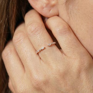 Moissanite Open Gap Wedding Band, Marquise and Round Half Eternity Stackable Matching Ring, Minimalist 14K Gold Band for Women image 9
