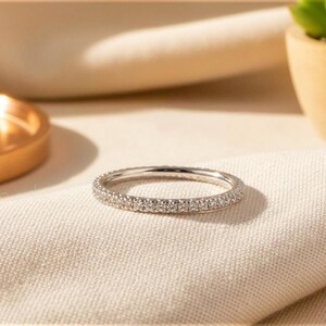 Fishtail Diamond Wedding Band / Full Eternity Band in 14k Solid Gold / Thin Dainty Stackable Band image 4