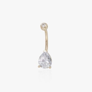 Teardrop Belly Ring in 14K Solid Gold, Body Jewelry, Dainty Belly Ring, Belly Bar Ring, Minimalist Belly Ring