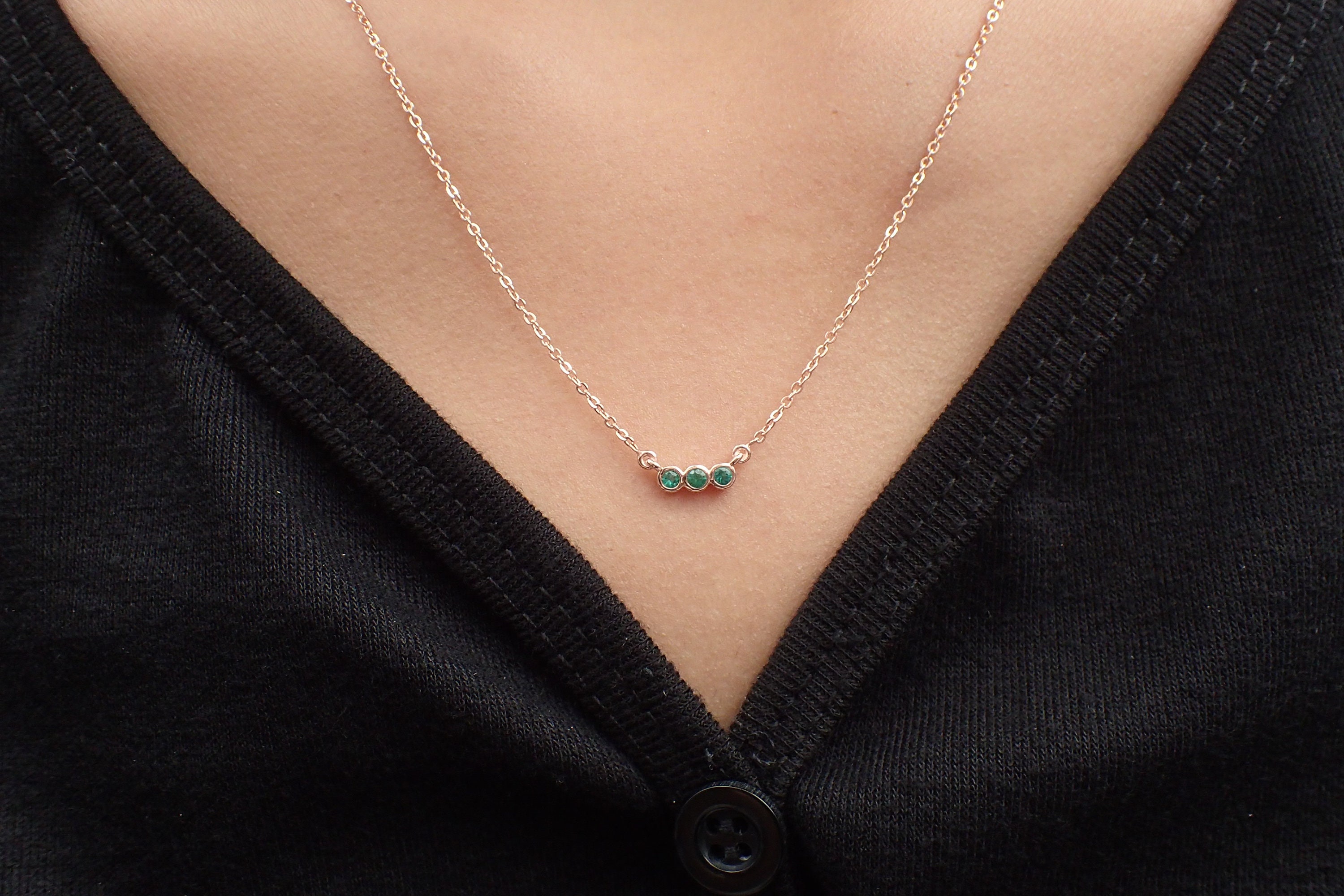 14k Yellow Gold Emerald Necklace / May Birthstones Gift / - Etsy