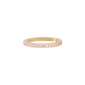 Micro Pave Eternity Wedding Band, Pink Sapphires Eternity Band, September Birthstone Ring, Half Eternity Stacking Ring