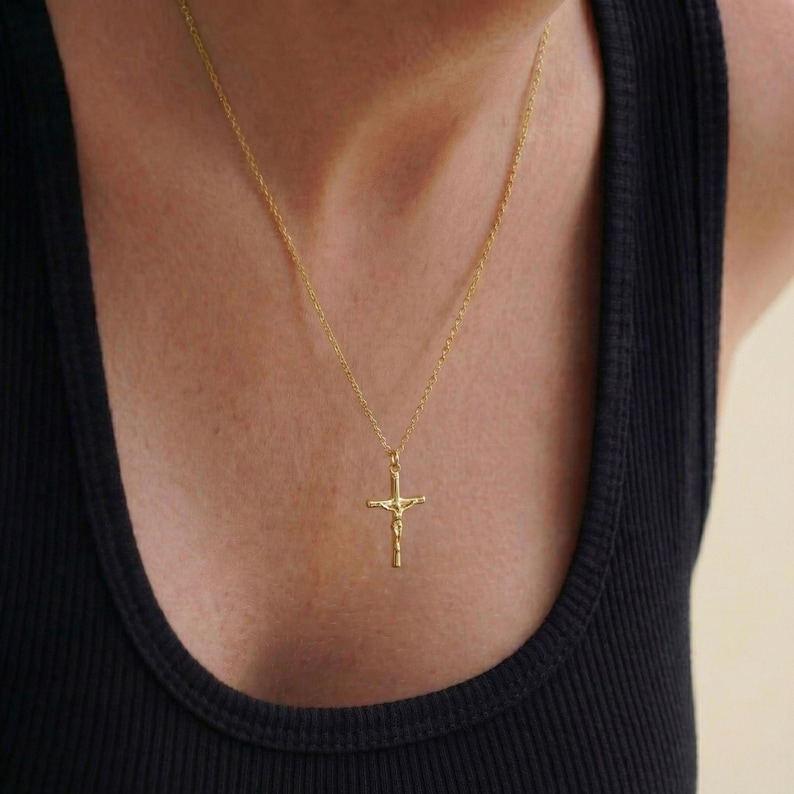 Crucifix Cross Necklace, Crucifix Pendant Necklace, Minimalist Cross Jewelry for Women, Religious Necklace, Christmas Jewelry Gift image 10
