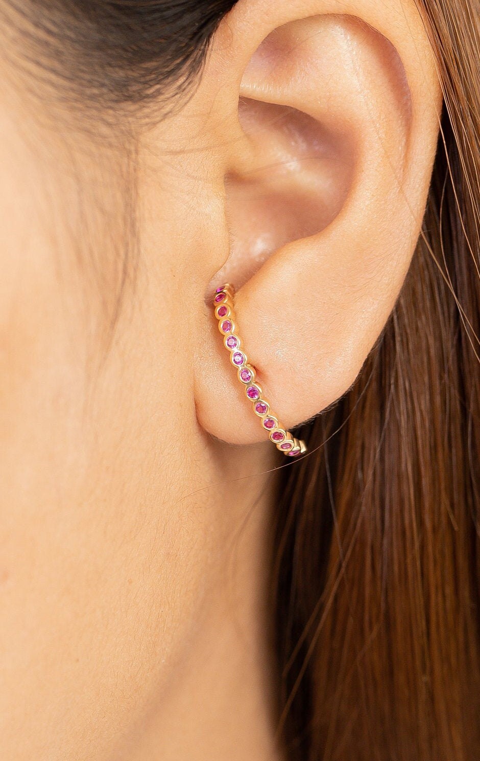 Ear Lobe Ruby Cuff Earrings Suspender Earrings Dainty stud Etsy