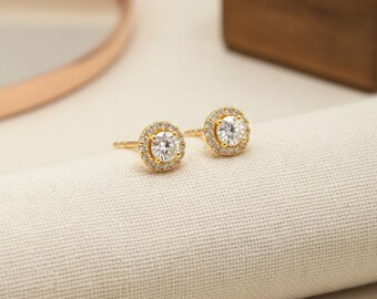 ミニマルなハロースタッドピアス / ダイヤモンドハローピアス 