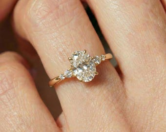 Elegant Oval Moissanite Engagement Ring | 14K Gold Solitaire with Pave Accents | Classic Proposal Ring | Anniversary Gift for Her
