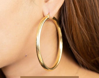 60 MM Extra Large Hoop Earrings, Sterling Silver Thick Earring for Women, Plain Bold Hoops, Huge Hoops, Christmas Gift for Her