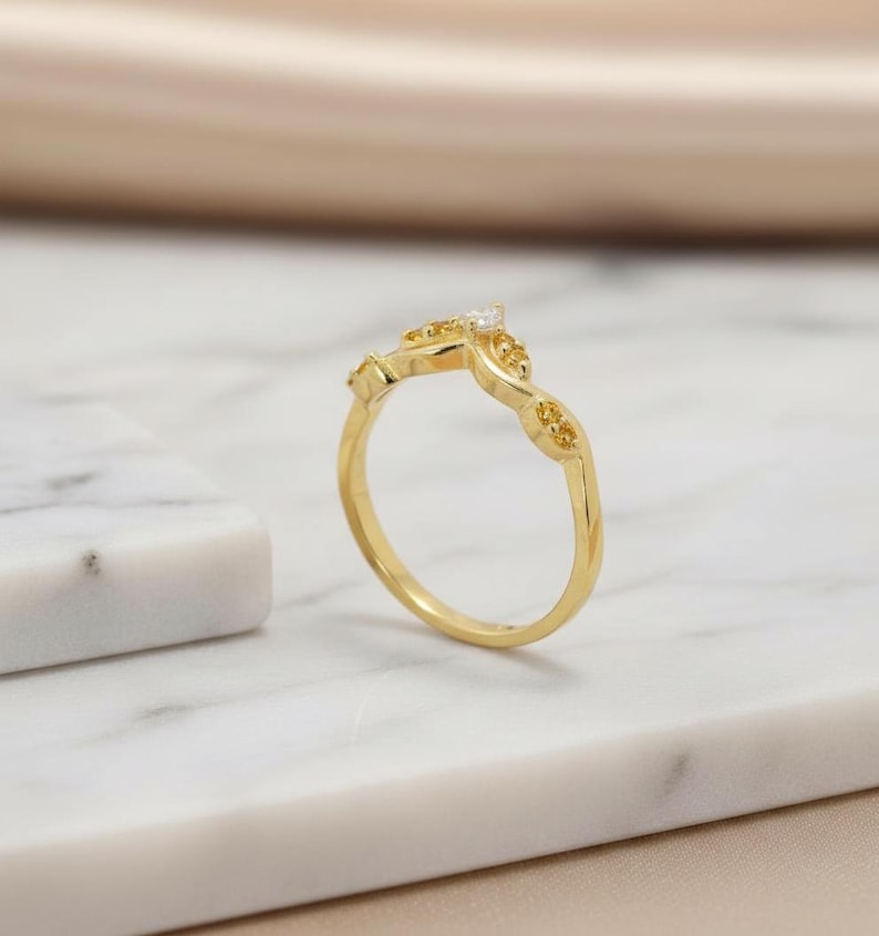 Citrine Curved Wedding Band V Shape Ring Golden Yellow Gemstone Chevron Stacking Ring November Birthstone Bridal Jewelry image 13