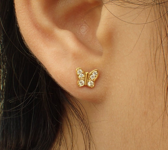 Details about   Earrings Nails Studs Crystal Cz Nacre White Butterfly Gold Plated TRT10 