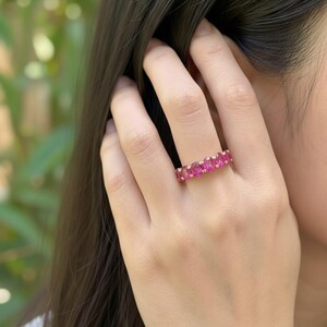 Pink Tourmaline Wedding Band 3.50ctw Round Cut 7 Stone Anniversary Ring Pink Gemstone Eternity Band October Birthstone image 7