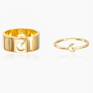Crescent Moon Ring Set for Couples, His and Her Promise Ring, Anniversary Gift for Wife or Husband, Wedding Gift