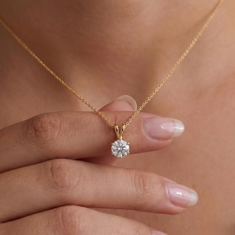 Dainty Gold Moissanite Solitaire Necklace | Brilliant Round Moissanite Pendant | Elegant Everyday Jewelry | Anniversary Gift for Her image 15